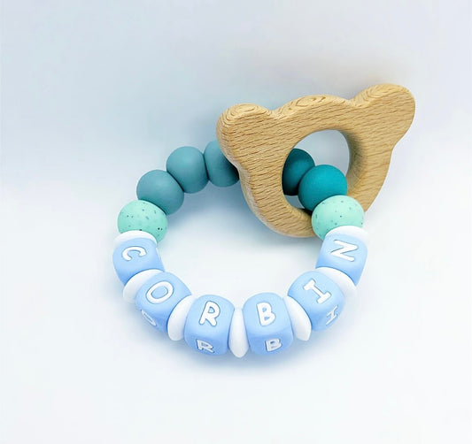 Personalized Teether with Wood Attachment