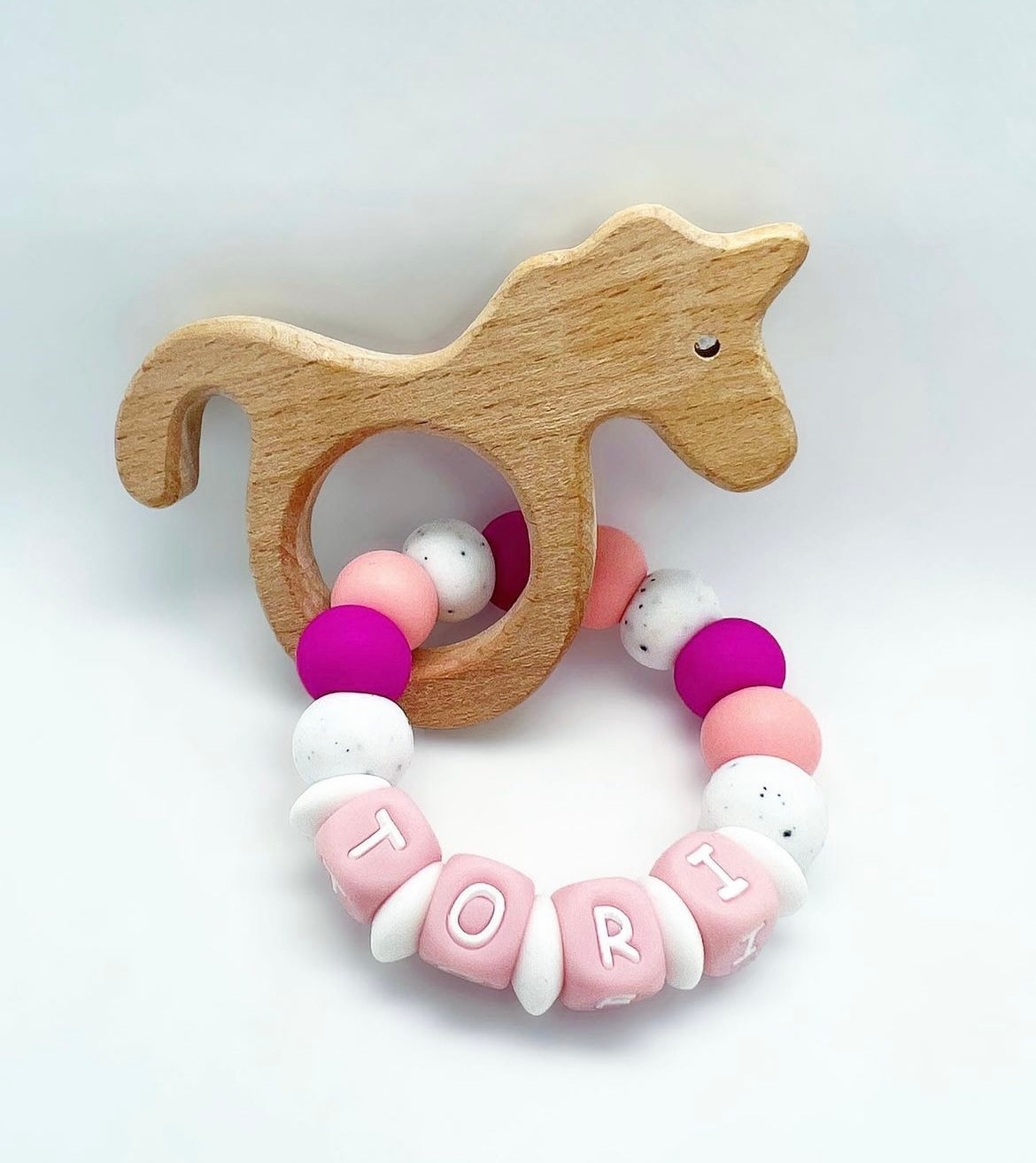 Personalized Teether with Wood Attachment