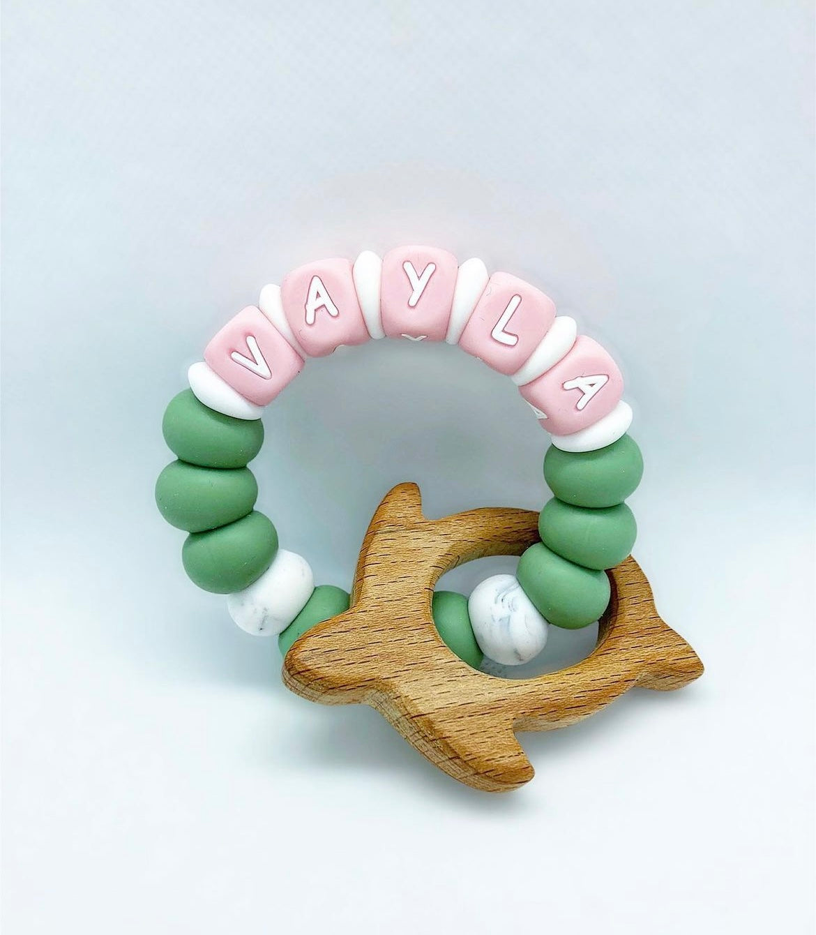 Personalized Teether with Wood Attachment